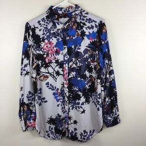 Part Two Button Up Blouse Floral Long Sleeve